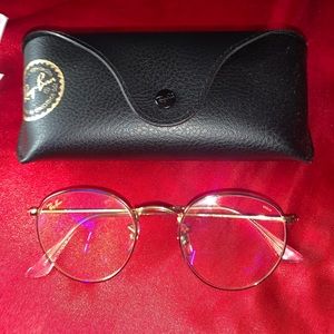 Ray Ban Gold Frame Round Sunglasses Clear Lens Polarized Blue Tint